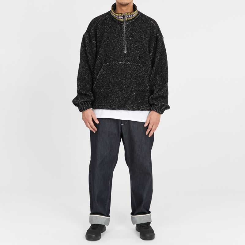 Half Zip Fleece - Black Wool Pile (Natural Speckle)