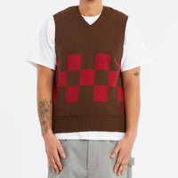 Sweater Vest - Brown & Red Checkered Cotton