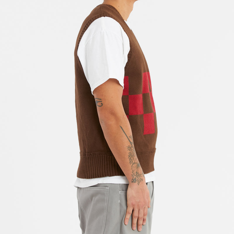 Sweater Vest - Brown & Red Checkered Cotton