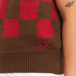 Sweater Vest - Brown & Red Checkered Cotton