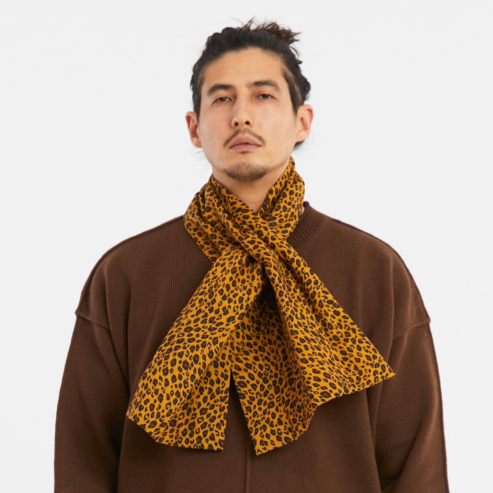  Brown Leopard Print Scarf - Silk and Wool