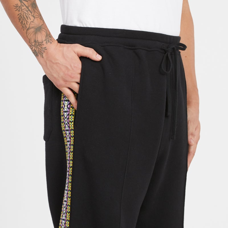 Saunter Pant - Black Cotton Fleece w/ Decorative Trim