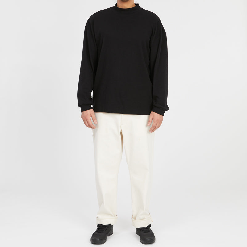 Ribbed Mock Neck Long Sleeve T-Shirt - Black
