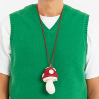 Medium Mushroom Keychain/Necklace – Red Cotton