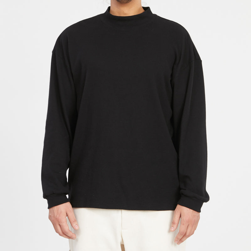 Ribbed Mock Neck Long Sleeve T-Shirt - Black