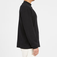 Ribbed Mock Neck Long Sleeve T-Shirt - Black