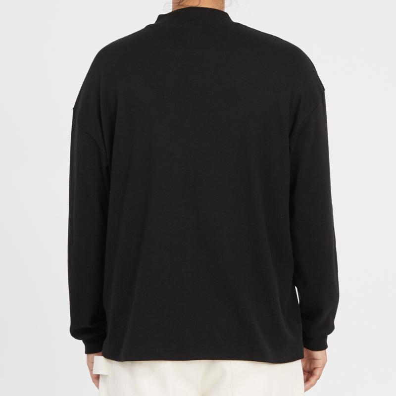 Ribbed Mock Neck Long Sleeve T-Shirt - Black