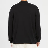 Ribbed Mock Neck Long Sleeve T-Shirt - Black