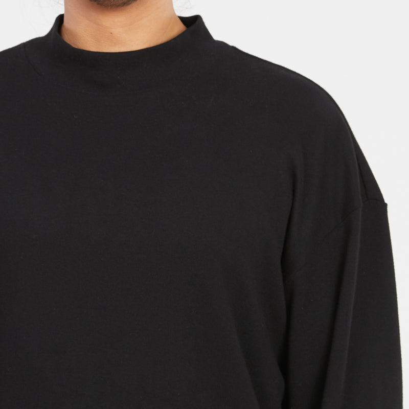 Ribbed Mock Neck Long Sleeve T-Shirt - Black