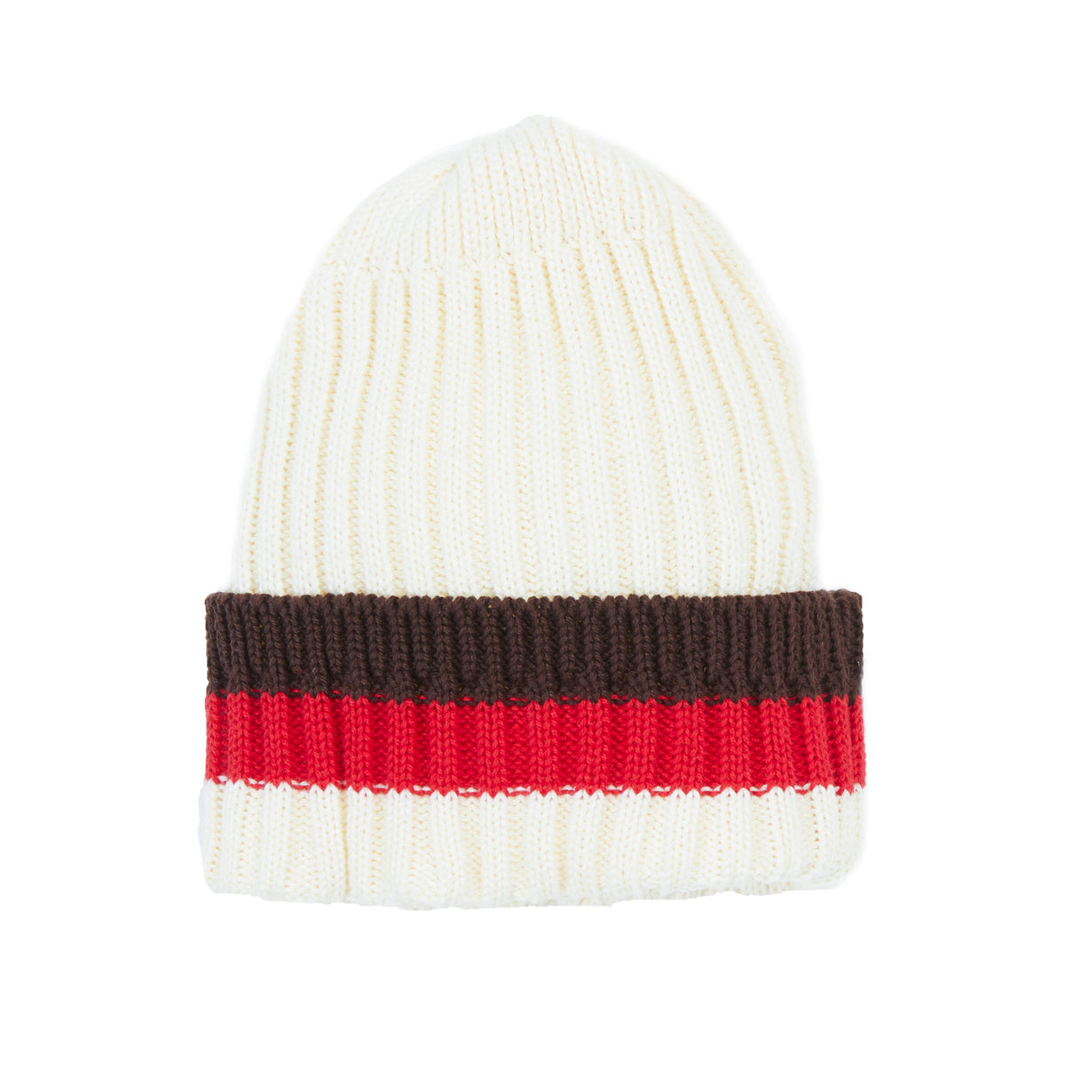 Watch Cap II - Natural w/ Brown & Red Stripe Cotton