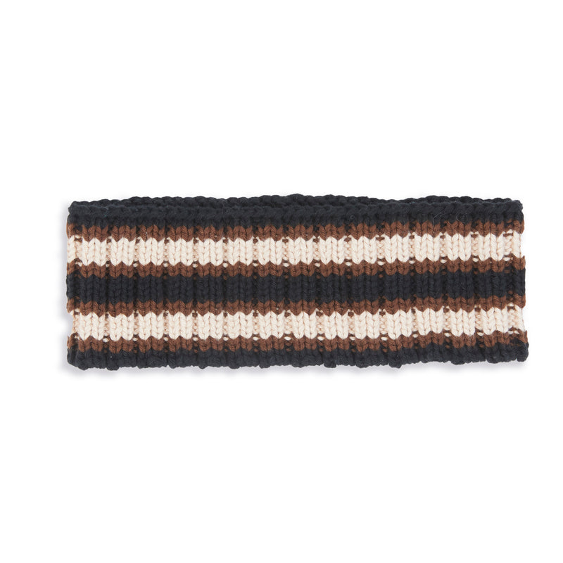 Striped Headband - Black/Cream/Brown Cotton
