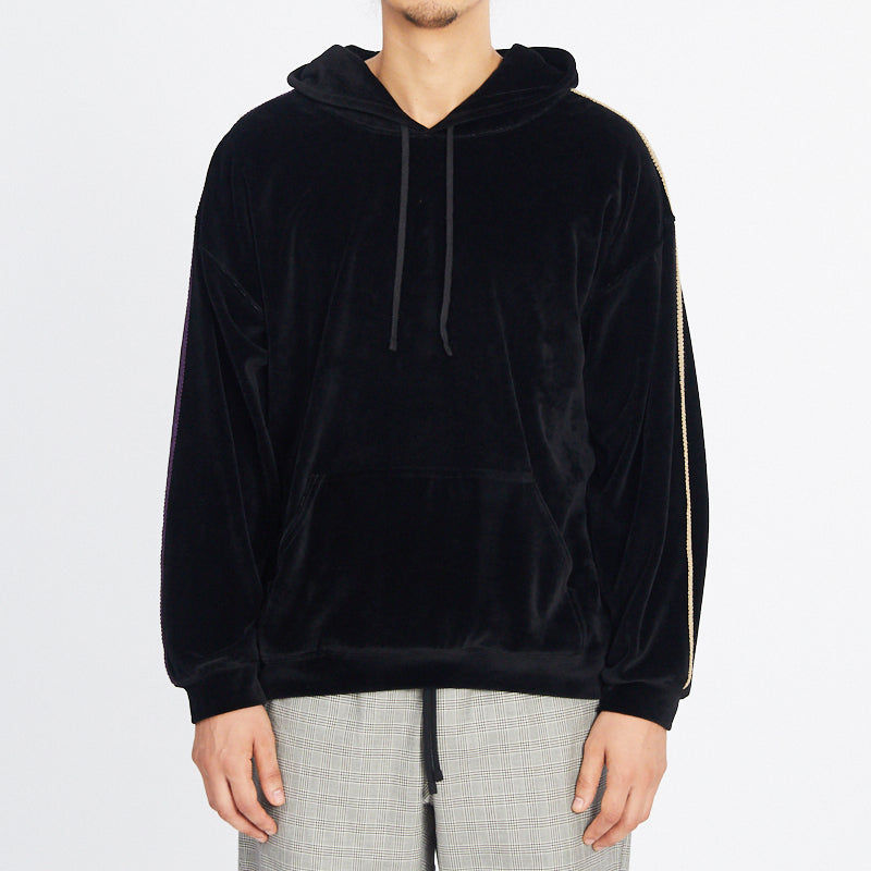 Velour Hoodie - Black w/ Braid