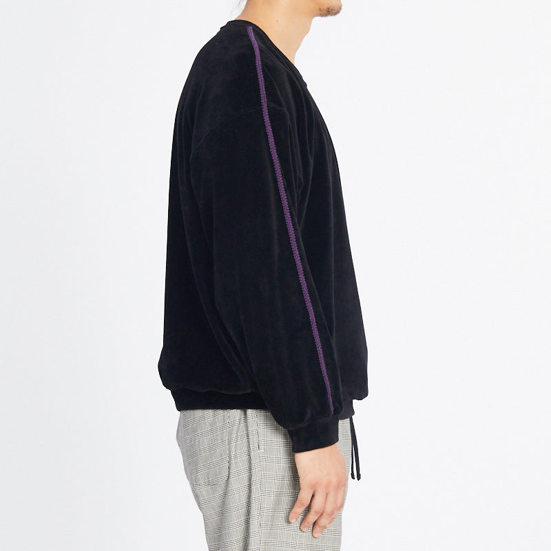 Velour Crewneck Sweatshirt - Black w/ Braid