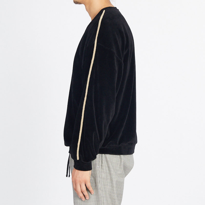 Velour Crewneck Sweatshirt - Black w/ Braid