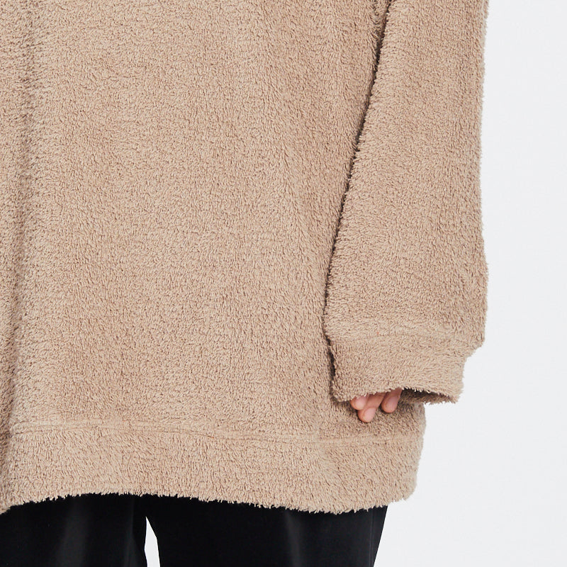 Oversized Reversible Pile Crewneck Sweatshirt - Taupe