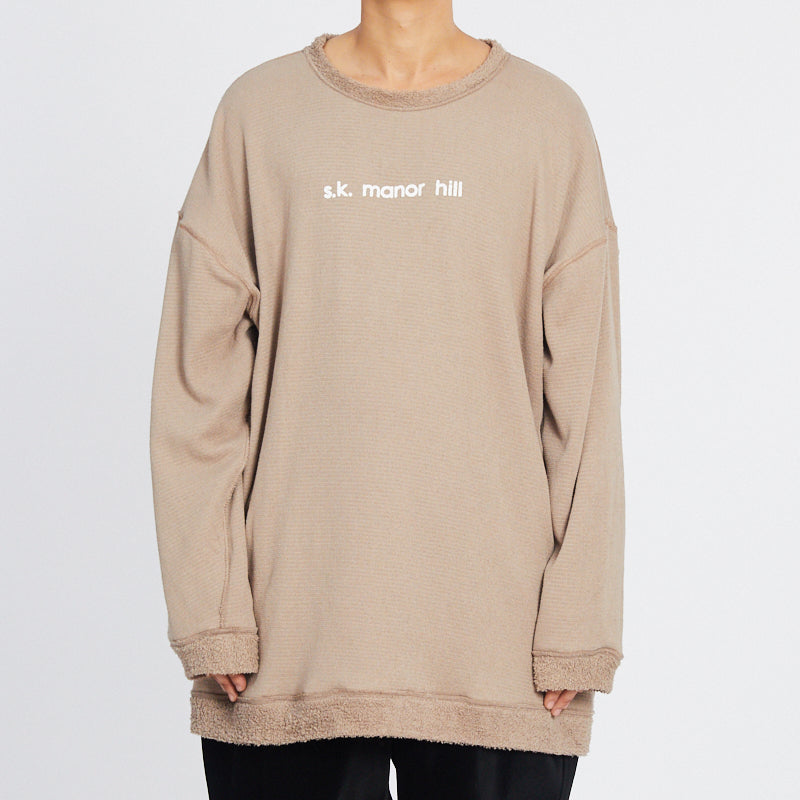 Oversized Reversible Pile Crewneck Sweatshirt - Taupe