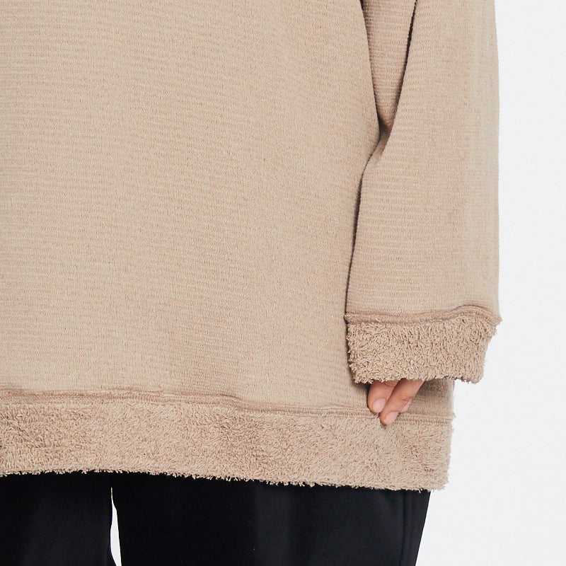 Oversized Reversible Pile Crewneck Sweatshirt - Taupe