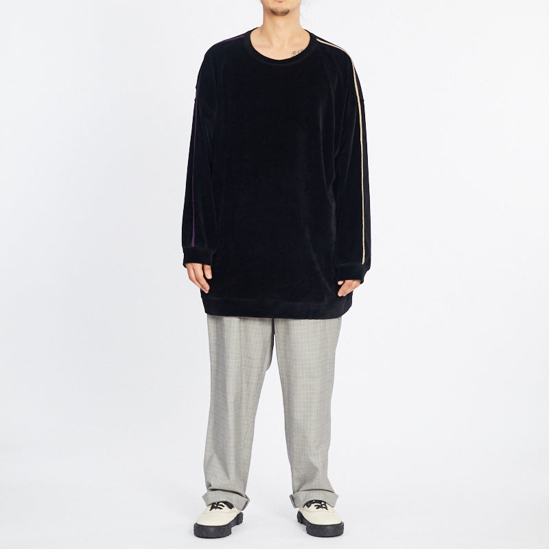 Oversized Velour Crewneck Sweatshirt - Black w/ Braid
