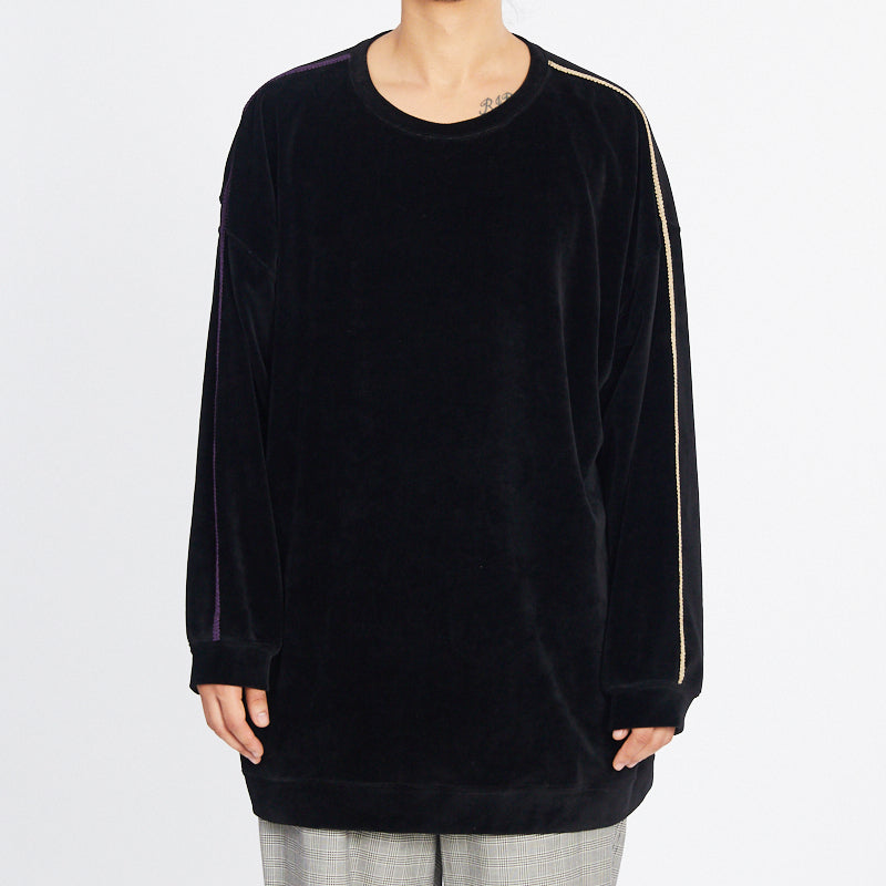 Oversized Velour Crewneck Sweatshirt - Black w/ Braid