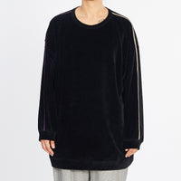 Oversized Velour Crewneck Sweatshirt - Black w/ Braid