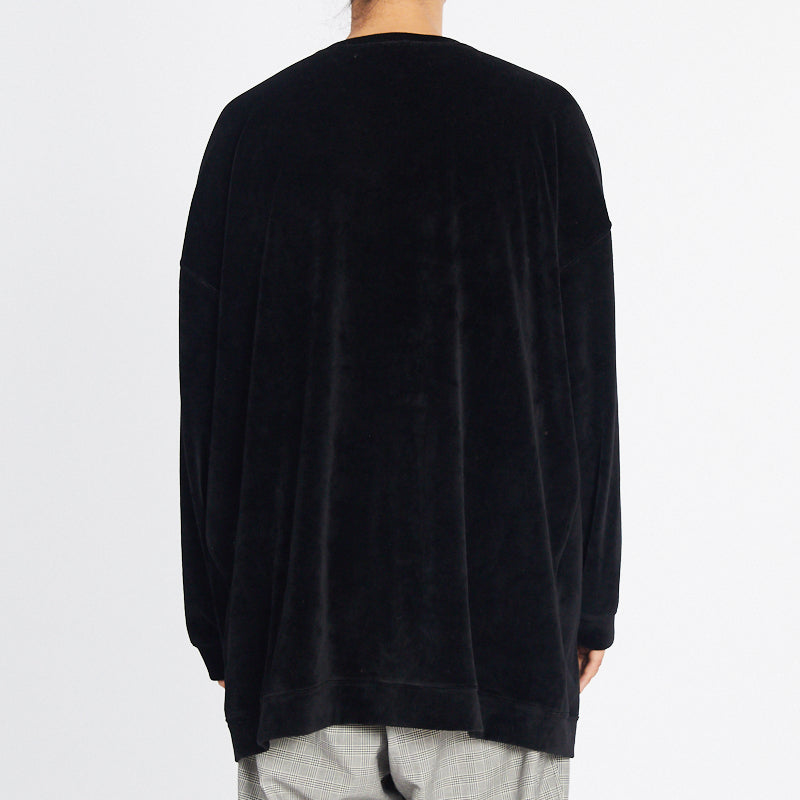 Oversized Velour Crewneck Sweatshirt - Black w/ Braid