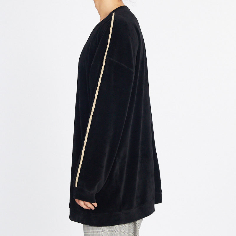 Oversized Velour Crewneck Sweatshirt - Black w/ Braid