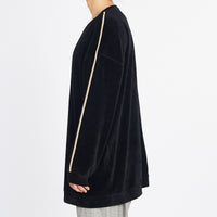 Oversized Velour Crewneck Sweatshirt - Black w/ Braid