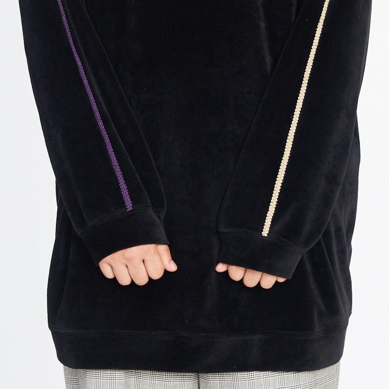 Oversized Velour Crewneck Sweatshirt - Black w/ Braid