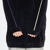 Oversized Velour Crewneck Sweatshirt - Black w/ Braid
