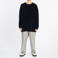 Oversized Velour Crewneck Sweatshirt - Black