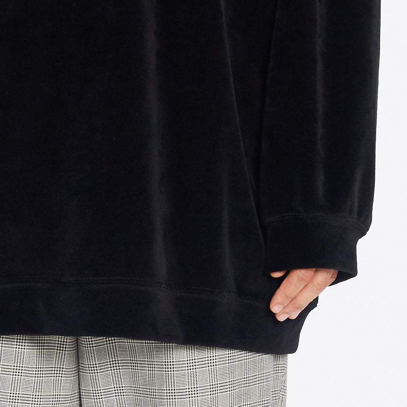 Oversized Velour Crewneck Sweatshirt - Black