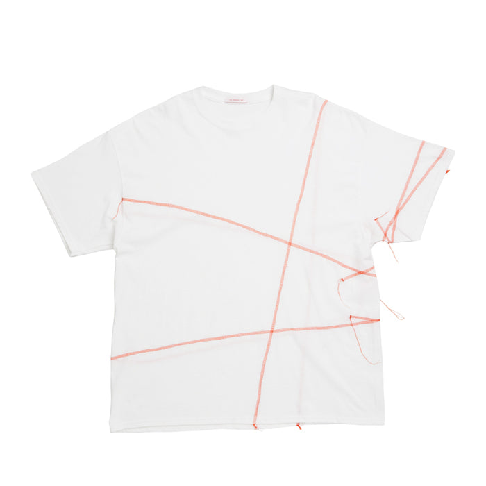Cover Stitch T-Shirt - White w/ Orange