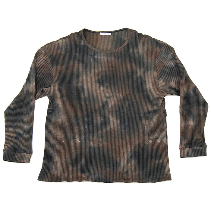 Long Sleeve Ribbed T-Shirt - Grey Tie-Dye